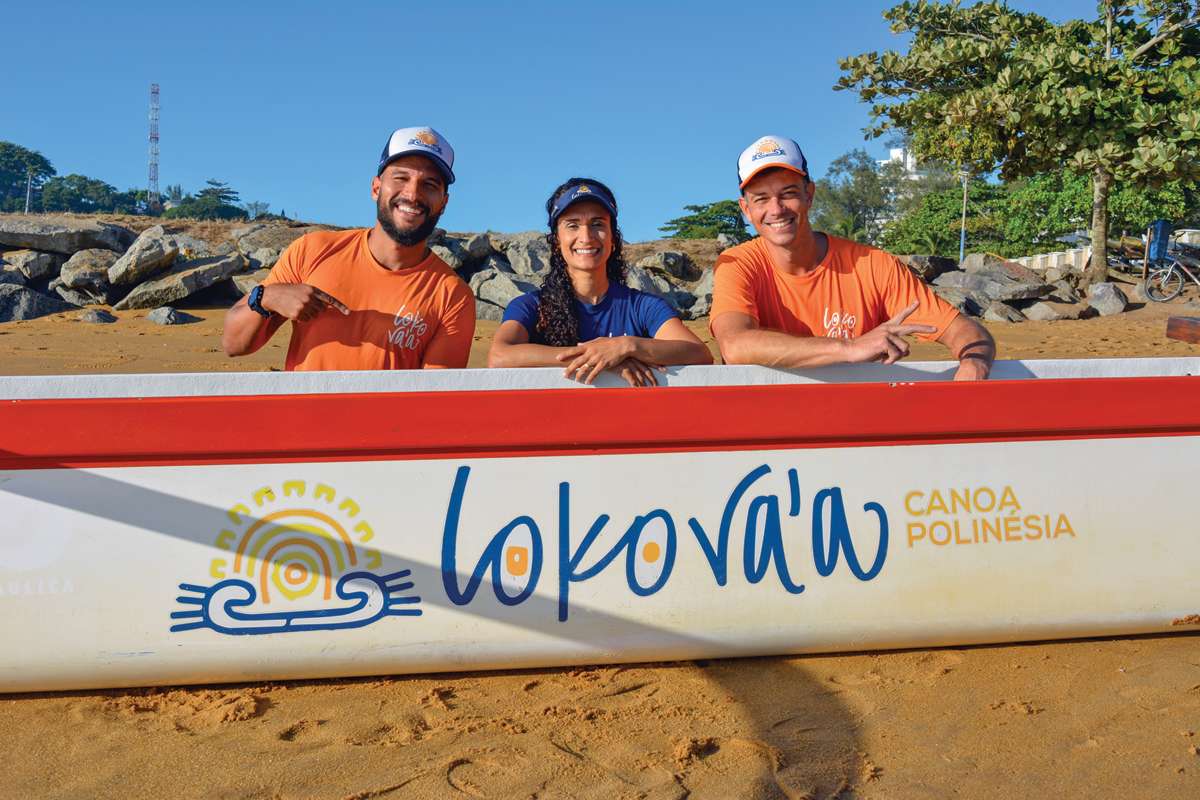 A equipe do Loko VA’A, Vitor Sacre, Mariana Vilardo e Bernardo Araripe, criadores do produto Lokorporate para as empresas.