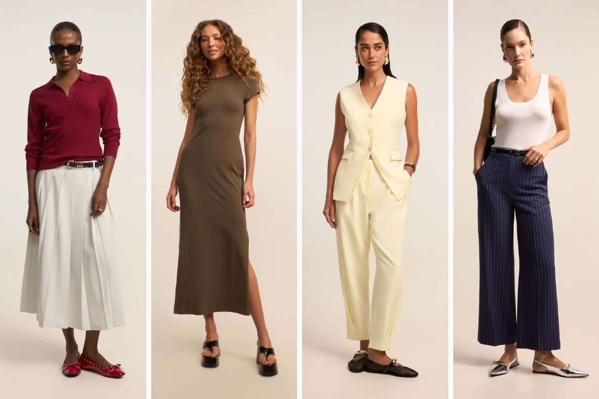 Looks à venda em loja de departamento, comprovando que a estética clean girl continua forte entre as brasileiras. Imagem: Site Lojas Renner