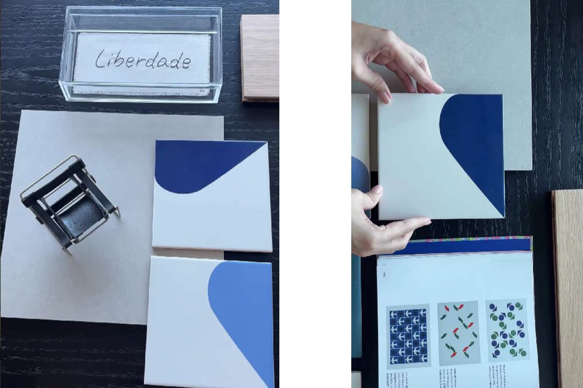 Foto da preparação do moodboard.Confira o vídeo na integra em nosso Instagram @liviameloarquitetura